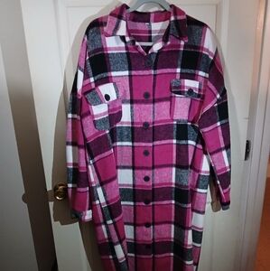 Bold Pink and Black Plaid Pea Coat